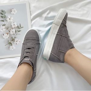 Casual Gray Canvas Slip-On Sneakers for Women